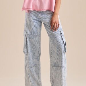 Altar'd State Ellis Blue Pin Striped Cargo Wide Leg Pants